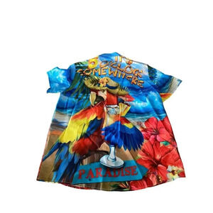 Royaura Men's Blue Short Sleeve Print Button Down Casual Shirt Size Medium